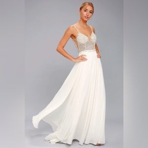 True Love White Beaded Rhinestone Maxi Dress. Size 4